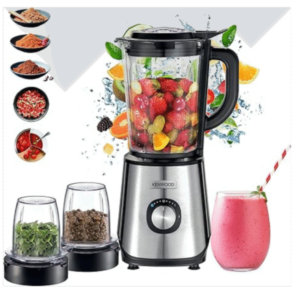 خلاط زجاجي بقدرة 1000 وات من كينوود، سعة 2 لتر مع مطحنة ومفرمة ووظيفة سحق الثلج Blm45.720Ss