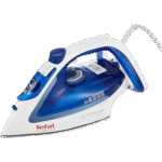 مكواة بخار إيزي جليس بقاعدة دوريليوم بتقنية آير جلايد من تيفال، 2400 وات، أزرق/أبيض، FV5715M0