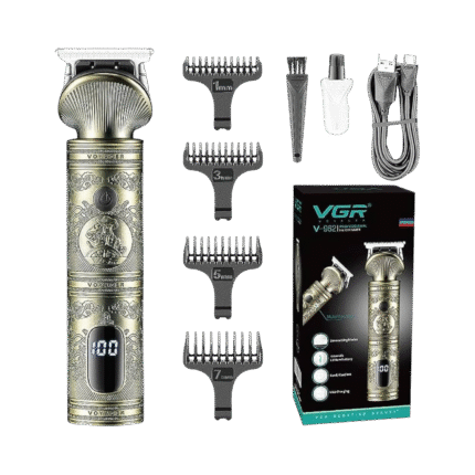 ماكينة حلاقة الشعر الاحترافية الاحترافية V-962 من في جي ار، كابل شحن USB و4 امشاط توجيه للرجال، وقت تشغيل 200 دقيقة، بطارية ليثيوم ايون 1200 مللي امبير في الساعة