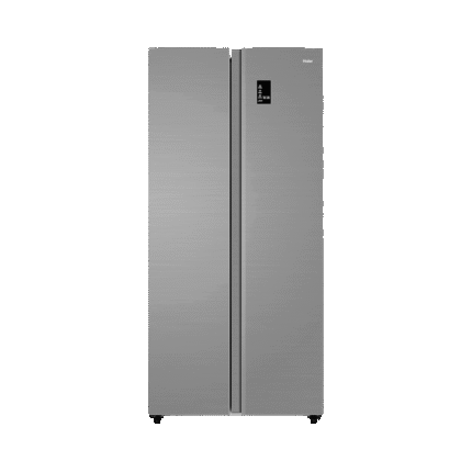 ثلاجة بابواب متجاورة (بابان) من هاير، فضي، 490 لتر، عاكس كهربائي