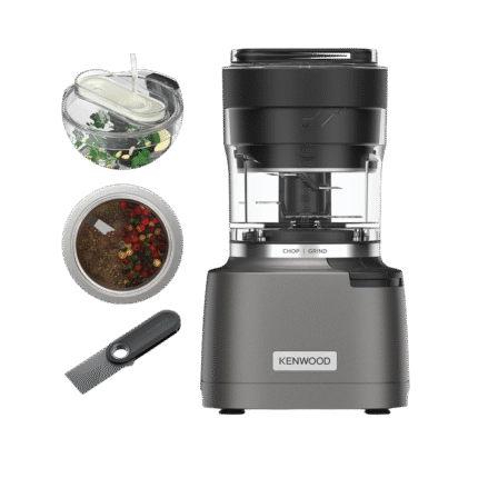 مفرمة ومطحنة 2 في 1 بقوة 1000 وات مع شفرات رباعية ايفرشارب ومنقط برو وملعقة سباتولا للتقطيع الرطب والطحن الجاف CHP80.000SI من كينوود، رمادي