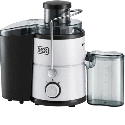 عصارة عصير طراز JE600-B5 سعة 600 وات مع 2 تحكم في السرعة 65 ملم من بلاك اند ديكر، مع وعاء تغذية كبير سعة 1.5 لتر، وعاء جمع العصير سعة 500 مل، وفلتر ستانلس ستيل امنة للغسل في غسالة الاطباق