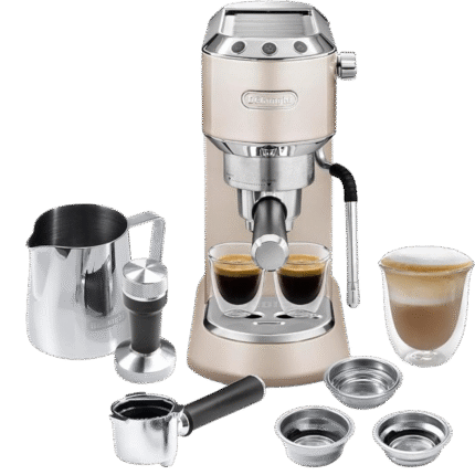 ماكينة تحضير القهوة بمضخة تقليدية EC885.BG ديديكا ارتي من ديلونجي، ماكينة تحضير القهوة اليدوية، قضيب بخار ماي لاتي آرت، تصميم صغير بعرض 15 سم، مناسبة للأكواب حتى 13 سم، لون بيج