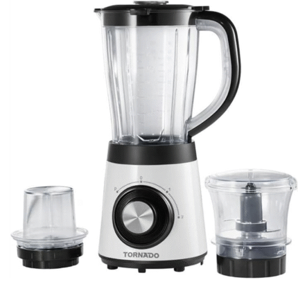 Tornado TBL-500W Electric Blender with Mill and Chopper, 600 Watt, 1.5 Liter - Black and White
