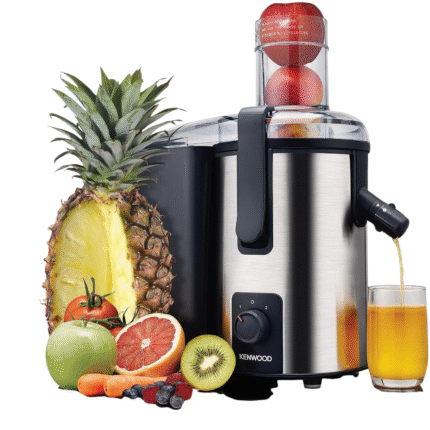 عصارة 700 وات من كينوود من الستانلس ستيل مع أنبوب تغذية عريض 75 ملم بسرعتين، إبريق عصير شفاف، حاوية لُب الفاكهة، مضادة للتنقيط للمنزل والمكتب والمطعم والكافيتريا JEM50.000BS فضي/أسود