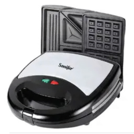 ساندوتش ميكر، شواية وماكينة وافل سونيفر 3 في 1 ، 700 وات ، اسود وفضي - SF-6050