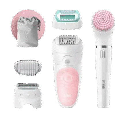 ماكينة حلاقة كهرباء براون 5 سيلك ابيل ، استخدام جاف ورطب ، ابيض وبينك - SES5-875BS