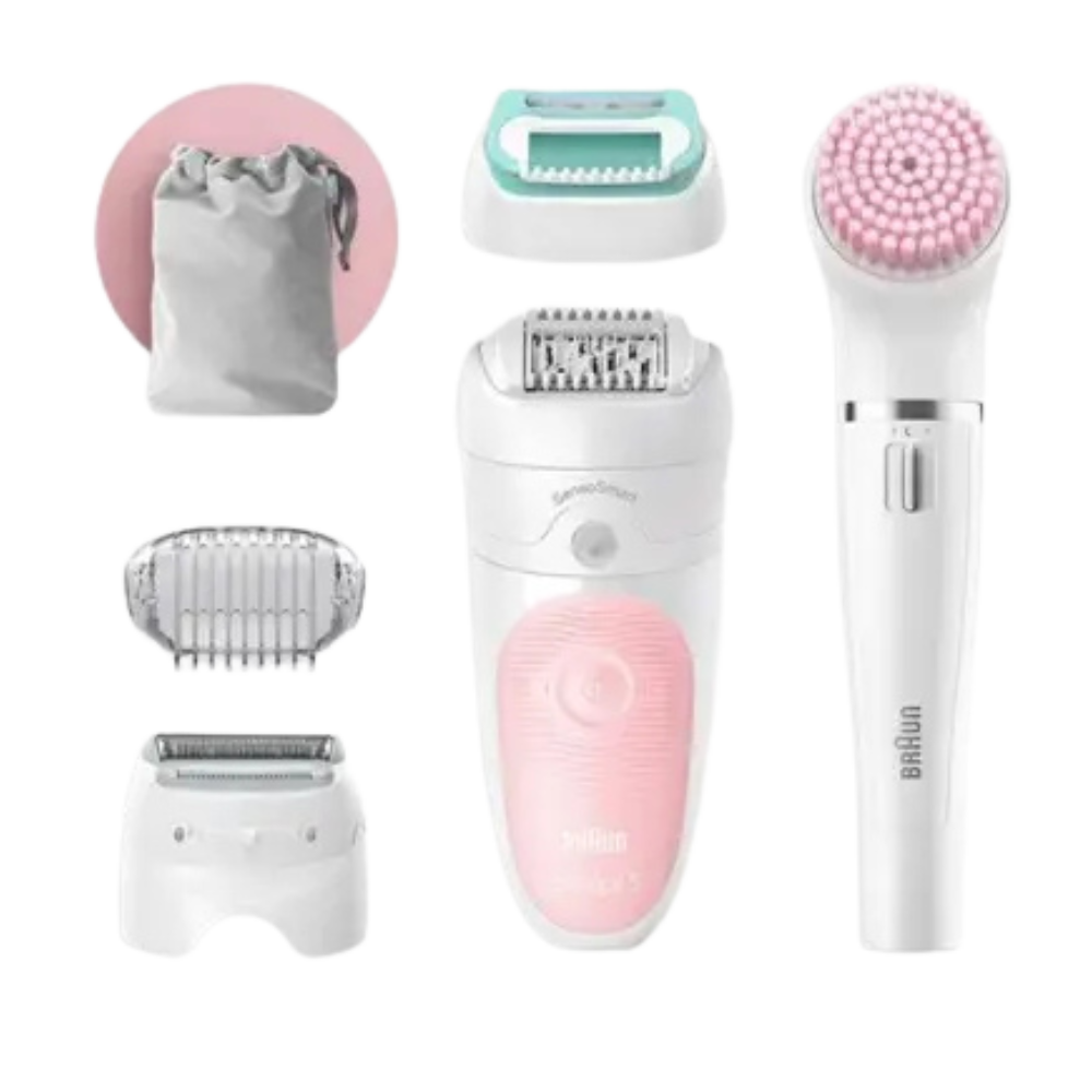 حبيبه (5) ماكينة حلاقة كهرباء براون 5 سيلك ابيل ، استخدام جاف ورطب ، ابيض وبينك - SES5-875BS - الصورة 1