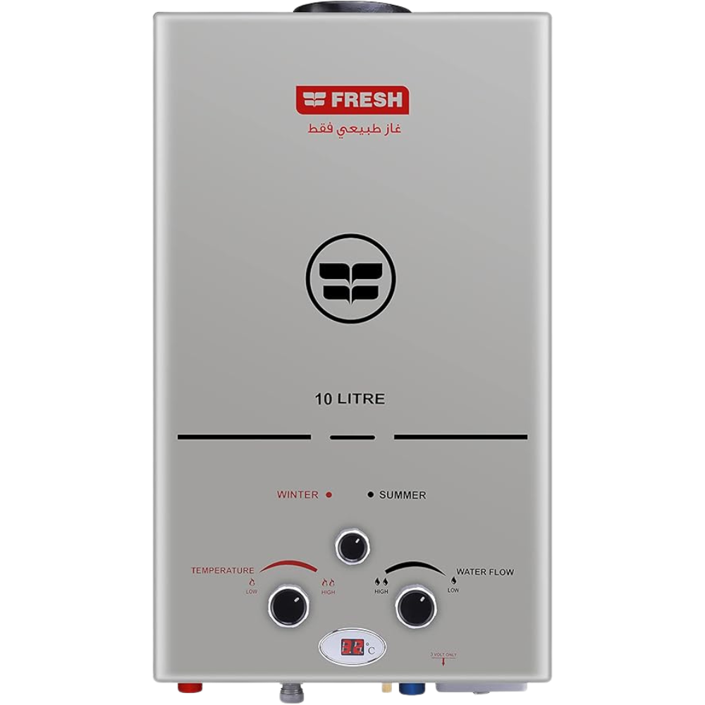 حبيبه (7) سخان ماء يعمل بالغاز الطبيعي مع محول من فريش، سعة 10 لتر - فضي - الصورة 1