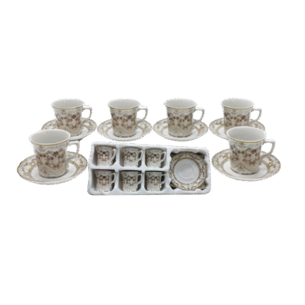 "Fathy Mahmoud 12-Piece Coffee/Tea Cup and Saucer Set, Featuring a Royal Classic Design – Code 3"