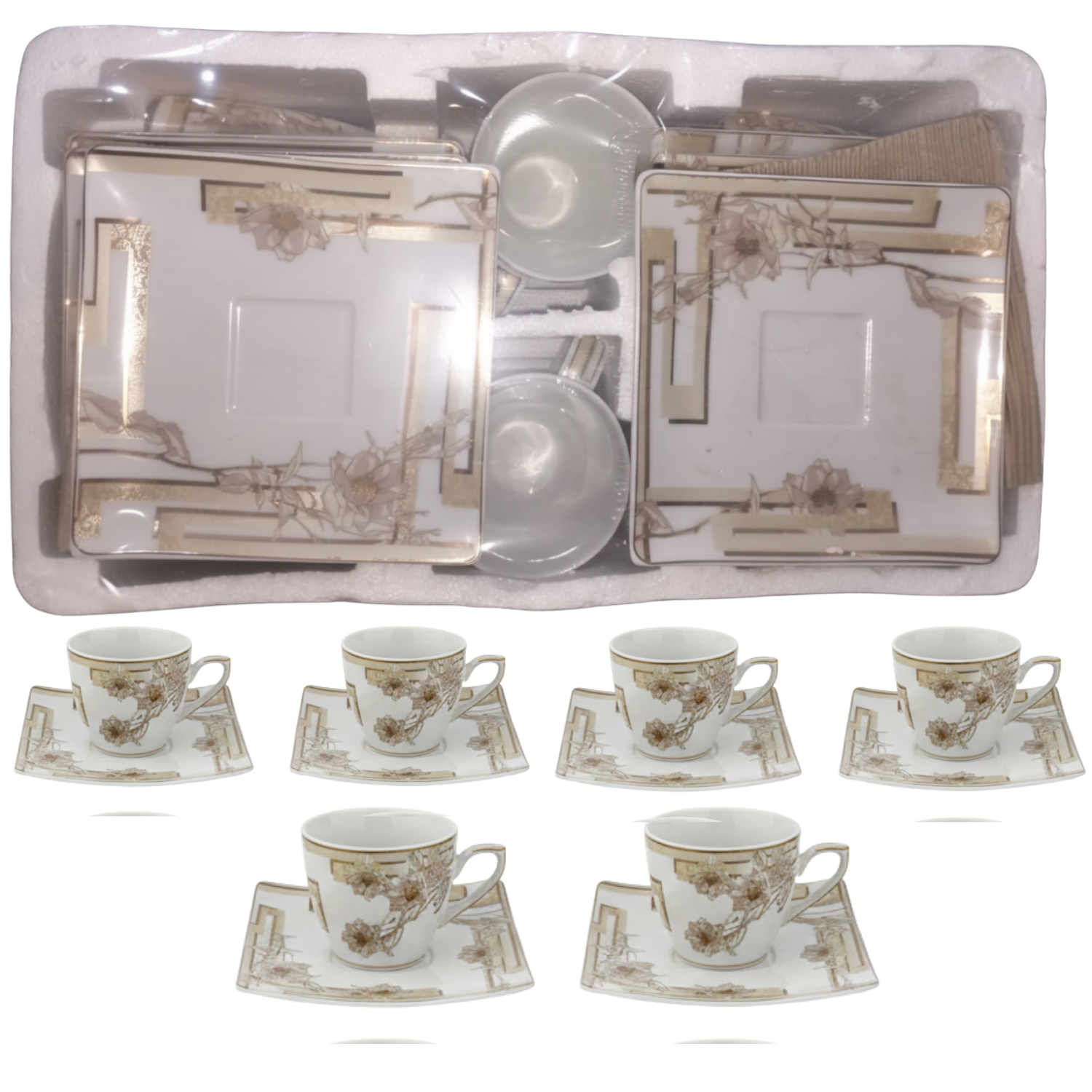 تصميم بدون عنوان - 2026-01-18T182741.529 طقم شاي وقهوة "فتحي محمود" – بورسلين فاخر (12 قطعة) كود 14 - الصورة 1