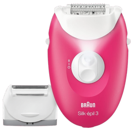 جهاز إزالة شعر سيلك-ابيل 3 SE 3-032 يزيل أقصر الشعيرات من الجذور بـ 20 ملقطًا بتقنية ميكرو جريب، يعمل سلكيًا بشكل مستمر بضوء ذكي مع أداة تصفيف لمنطقة البيكيني ورأس حلاقة وغطاء للتشذيب من براون، وردي