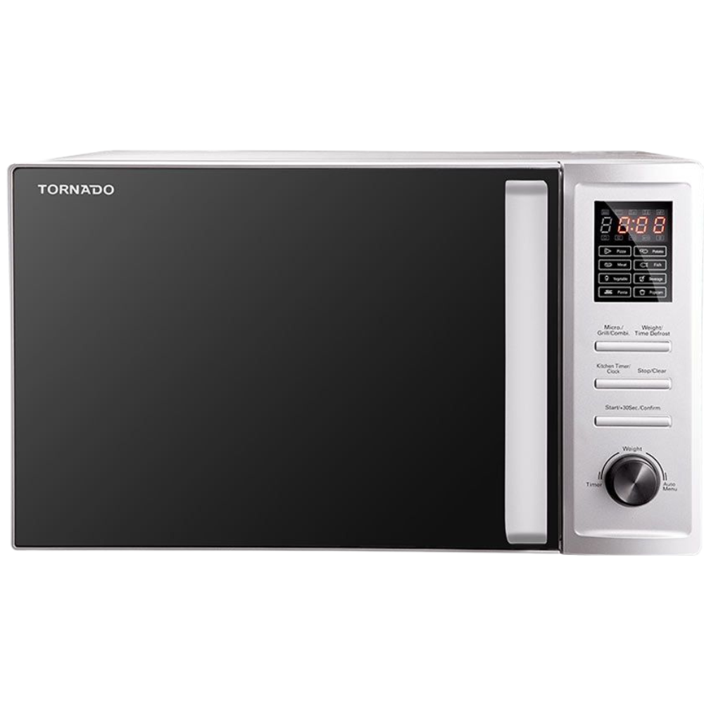 حبيبه (1) TORNADO Microwave Grill 36 Liter 1000 Watt 8 Menus Silver MOM-C36BBE-S - Image 1