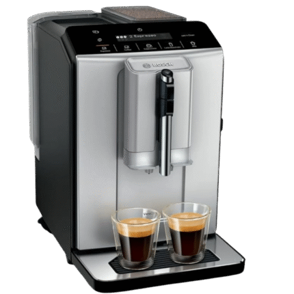 ماكينة تحضير القهوة الاوتوماتيكية بالكامل سلسلة 2 بمضخة ضغط 15.0 بار وخزان مياه سعة 1.4 ل وحاوية حبوب بسعة 250 جم من بوش، لون فضي، TIE20301