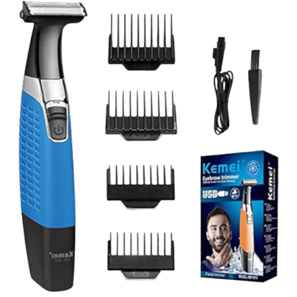 ماكينة حلاقة كهربائية لتشذيب اللحية للرجال مقاومة للماء لاسلكية قابلة لإعادة الشحن عن طريق USB لشعر الحواجب والوجه والجسم والنساء لون أزرق من كيمى