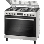 Bosch Series 6 Freestanding Gas Cooker, 90cm, 5 Burners, XXL 147L Oven, Rotisserie, Auto Ignition, Stainless Steel – HGX3G8W50S