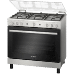 Bosch HGV1F8Y50S Freestanding Gas Cooker, 90 cm, 5 Burners, XXL 147L Oven, Rotisserie Function, Stainless Steel – Series 2