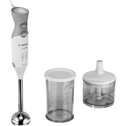 خلاط يدوي ارجو ميكس MSM66120 الكتروميناجر - خلاط فائق القوة للاستخدامات المكثفة - طاقة 600 وات - يتضمن مفرمة صغيرة من بوش - اللون: أبيض ورمادي.