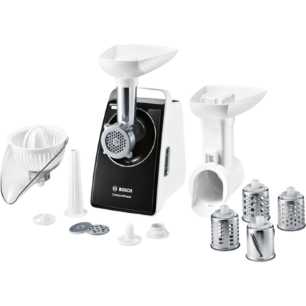 مفرمة لحوم مدمجة بمعدل استهلاك طاقة 500 وات ومحرك بقدرة 1800 وات من بوش، لون أبيض/ أسود، MFW3850B