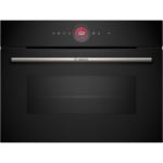 فرن ميكروويف بوش سيريز 8 CMG7241B1B صغير الحجم مزود بتقنية الهواء الساخن اللطيف، وتقنية الهواء الساخن ثنائية الأبعاد، وحلقة تحكم رقمية، ووظيفة التسخين السريع، ويدعم الاتصال بشبكة الواي فاي عبر تطبيق Home Connect، مدمج، أسود، 60 × 45 سم