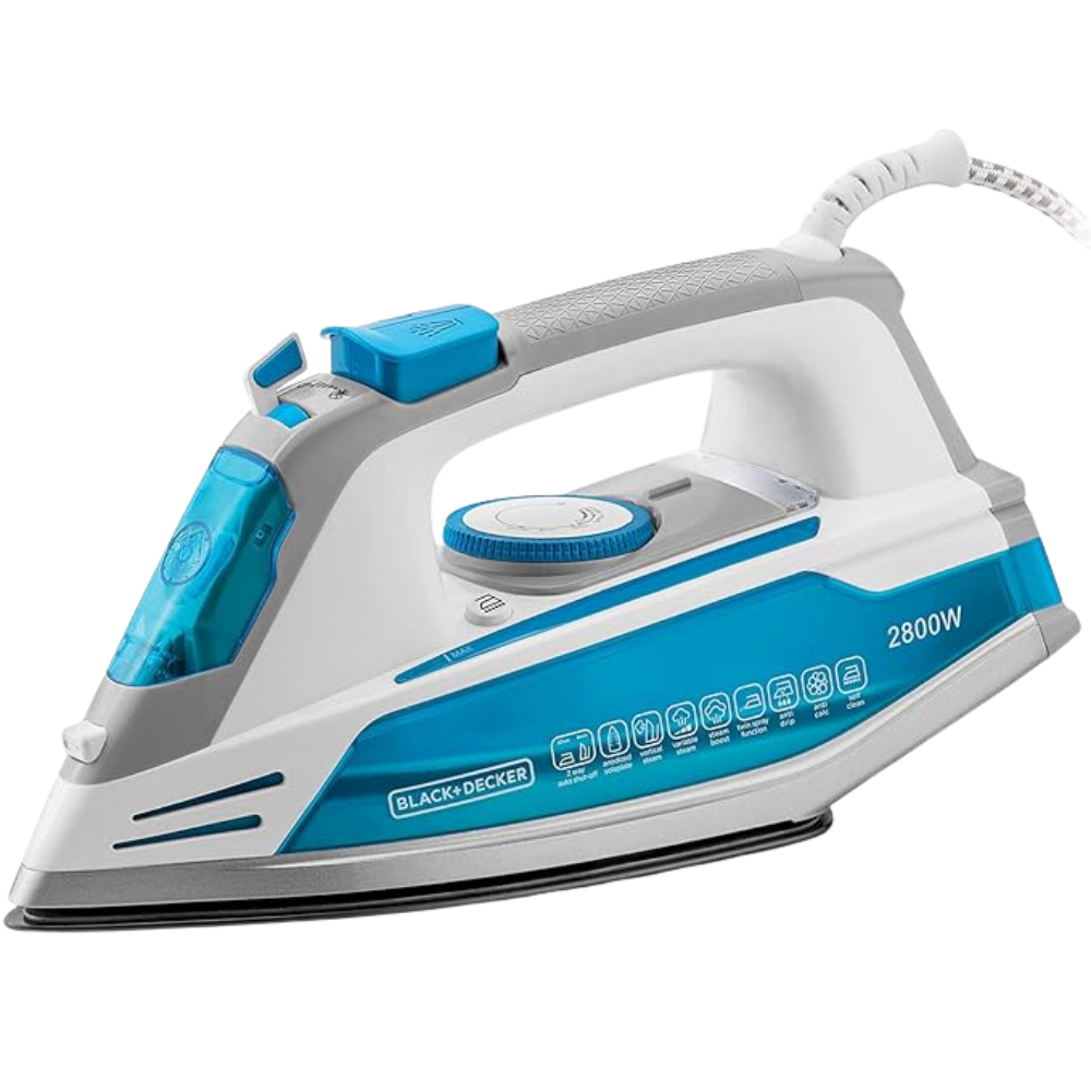 تصميم بدون عنوان (35) مكواة بخار من بلاك اند ديكر بقدرة 2800 واط باتجاهين مع خاصية الاغلاق التلقائي ومضادة للتنقيط، لون ازرق - X2800-B5، ضمان لمدة عامين - الصورة 1