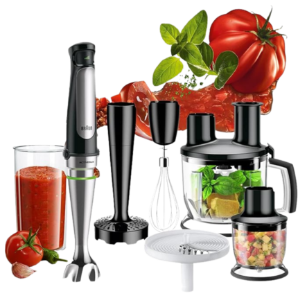 خلاط يدوي 7 MQ 7087X مالتي كويك من براون - مع تقنية اكتيف بلايد، ومحضر طعام، 1000 واط، اسود فضي