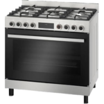 بوتاجاز قائم بذاته من السلسلة 8، مقاس 90×60 سم، فولاذ مقاوم للصدأ، 5 شعلات، سعة فرن 147 لتر، تنظيف تحفيزي - من بوش HIZ5G7W51S