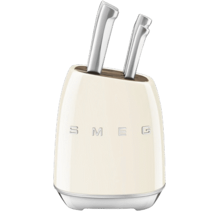 حامل سكاكين طراز KBSF02CR مصنوع من خشب الكاسيا متضمن 6 سكاكين من الفولاذ المقاوم للصدأ مع فتحة لكل سكينة من سميج، لون بيج فاتج (Cream)