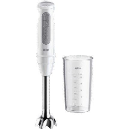 Braun MultiQuick 5 Hand Blender MQ50001M, 1000W Powerful Motor, 21 Speeds + Turbo, PowerBell VPlus Anti-Splash Stainless Steel Shaft, Includes 600 ml BPA-Free Beaker, White – International Warranty