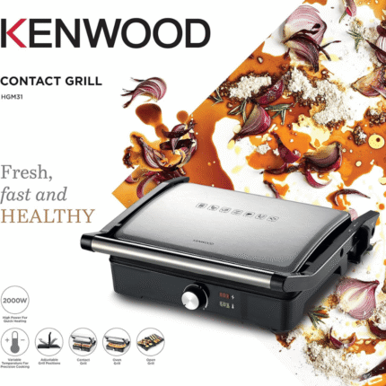 Kenwood contact grill,2000w, adjustable grill positions, silver,hgm31.000si