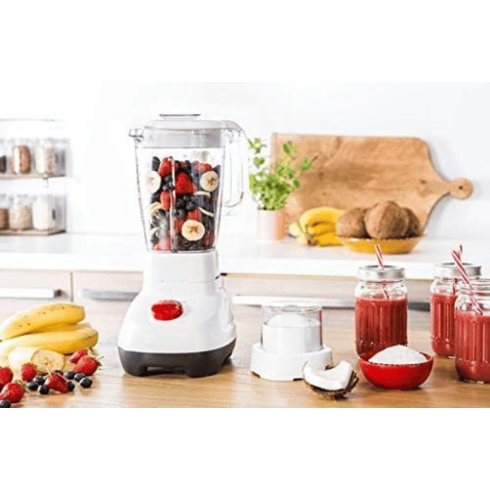 تصميم بدون عنوان MOULINEX Blender | Super Blender 2 L Blender Smoothie Maker | Mixer |700 W | 2 Attachments | White/Black | 2 Years Warranty | LM207128 - Image 1