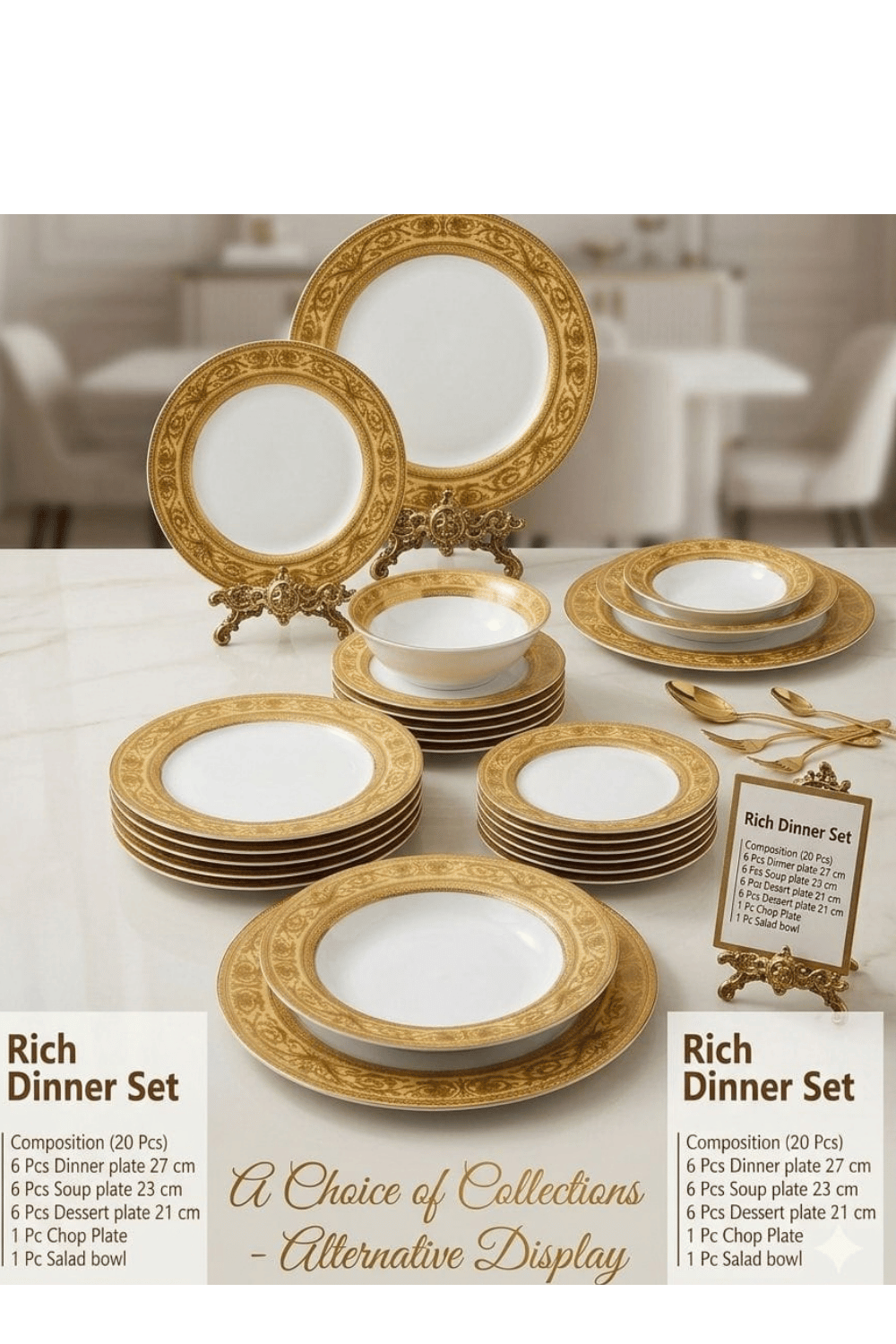 تصميم بدون عنوان (5) Rich Royal Gold Porcelain Dinner Set - 20 Pcs - Rich Dinner Set Gold Edition - Image 1